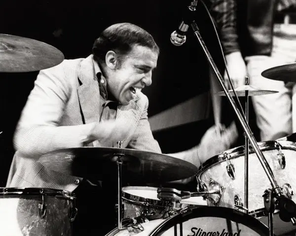 Buddy Rich playing a Slingerland drumkit