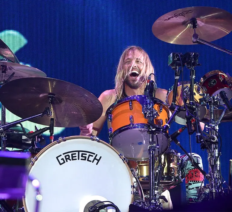 Taylor Hawkins playing Gretsch drums and Zildjian cymbals
